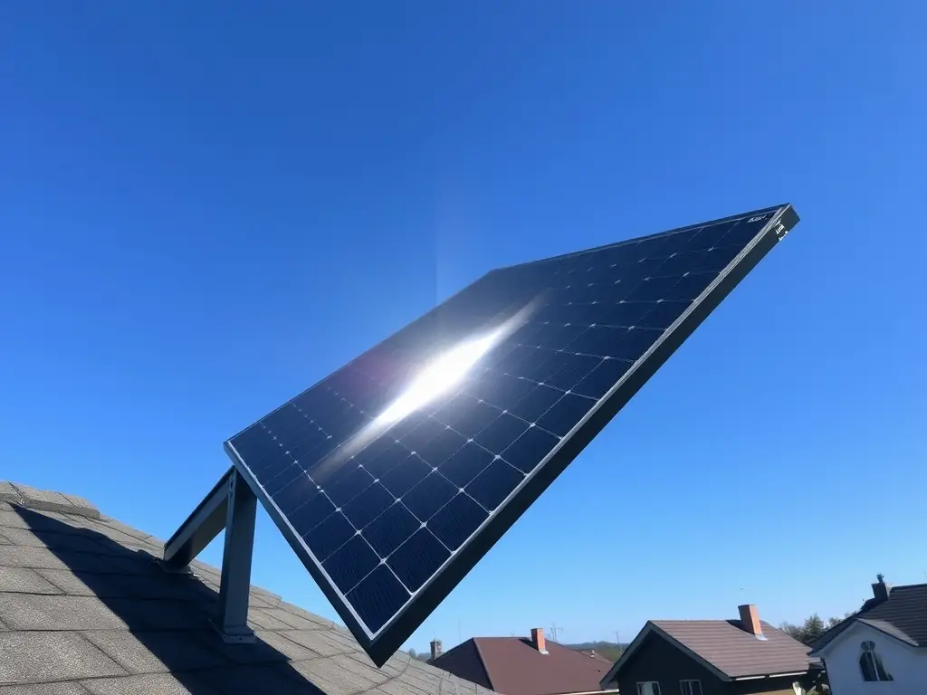 A residential rooftop solar panel installation, capturing sunlight and converting it into clean, usable electricity.